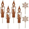 Kleagary 6 x Metall-Rost, Weihnachtsdekoration, Kerzen und Schneeflocken, Garten, dekorative Stäbe, natürlich, rostig, dekoratives Kunstwerk