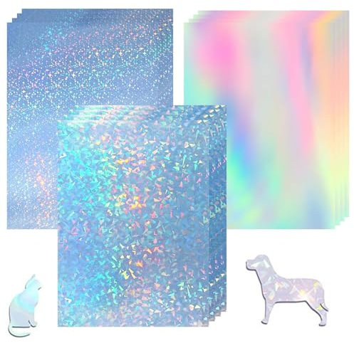 Papel Holográfico Adhesivo Transparente, 30 Hojas de Vinilo, Láminas con Efecto Espejo - Películas Decorativas