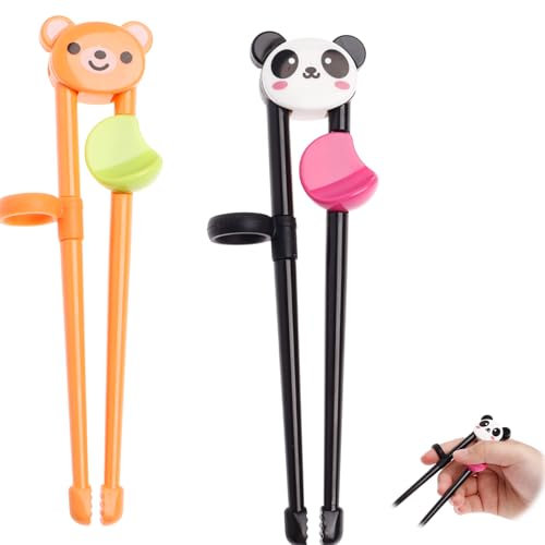 2Pairs Training Chopsticks for Kids, Reusable Chopstick Helper, for Children Toddler Beginners Right or Left Handed, Snack Chopsticks, Tweezer Tongs Food Clips Little Bear and Panda