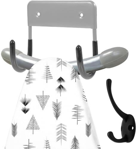 EGGMARCH Ironing Board Hanger Wall Mounted Ironing Board Hook Metal Ironing Board Holder Strong Ironing Board Storage Wall Bracket for Small and Large Ironing Board Organize with a Coat Hook (Grey)