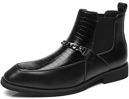SANNAX Men Chelsea Boot Formal Business Uniform Dress Shoes Fashion Ankle Boots Slip on, Black 37, 7UK