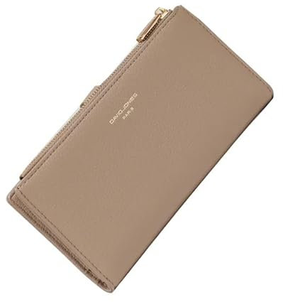David Jones - Damen Gelbörse Groß PU Leder - Lange Portemonnaie Geldbeutel Frau - Brieftasche mit Münzfach & Reißverschluss - Langbörse Kartenhalter Wallet Mode Alltag - Taupe