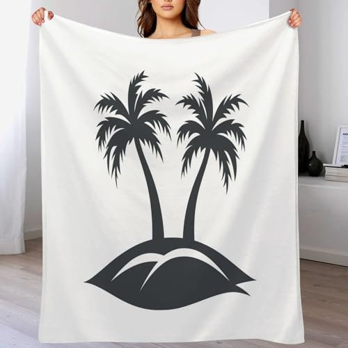 Coconut Tree Island Decke Kuscheldecke Flanell Kinder Kuscheldecke Für Mädchen, Weiche Wohndecke Geburtstag Geschenke Sofa Couch Wohn Bett Fleecedecke (Einfache Ästhetik, 75X100Cm)