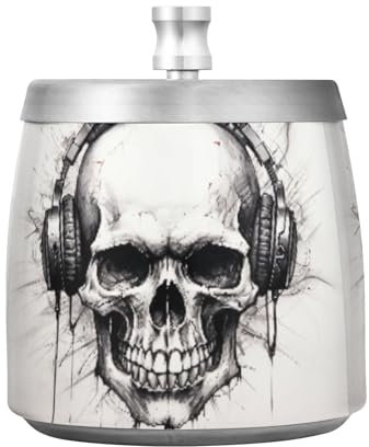 Totenkopf-Aschenbecher mit Deckel, Edelstahl, rauchfrei, geruchlos, winddicht, Zigarren-Aschenbecher für Terrasse, Zuhause, Büro, Tischplatte im Freien