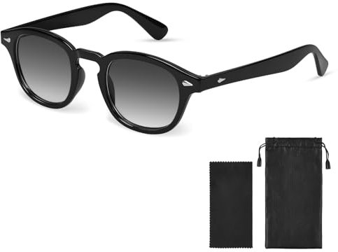 AOOSA Round Sonnenbrille Herren Damen - Sportarten Mode Sonnenbrillee, Unisex Vintage 70er Jahre UV400-Schutz sunglasses für Fahrten, Angeln, Reisen & Outdoor Aktivitäten, Schwarz Objektiv