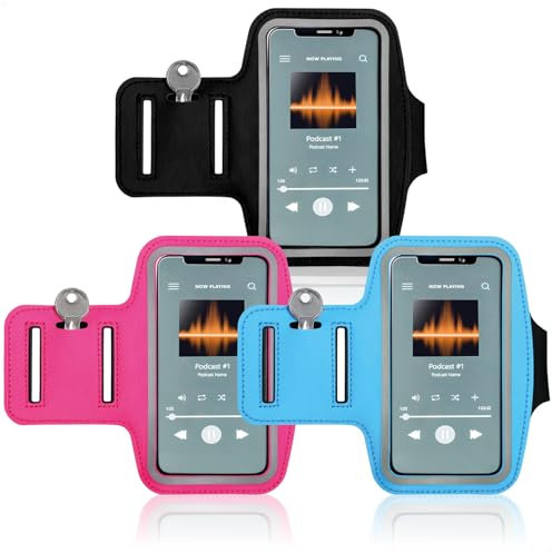 COM-FOUR® 3X Sportarmband - Armtasche für das Smartphone - MP3- und Handytasche für den Oberarm - optimal für Laufen, Joggen und Sport (3 Stück - Mix)