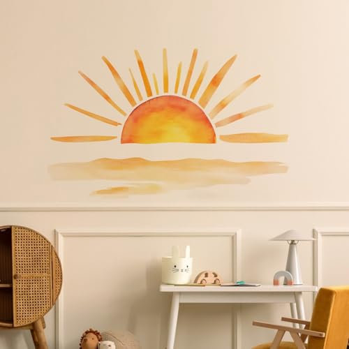 Sonne Wandsticker, Wandtattoo Sonne Kinderzimmer, Selbstklebend Wandaufkleber Boho Sonne Wandaufkleber für Babyzimmer Mädchen Schlafzimmer (A)
