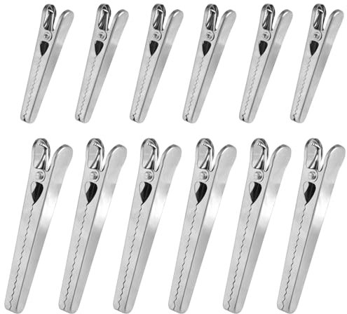 12 Pièces Pince Alimentaire Inox, Clip Fermeture Cuisine Réutilisable, Pince à Sachet Métallique en Acier Inoxydable, 2 Tailles pour Emballage Cuisine Bonbons Snack