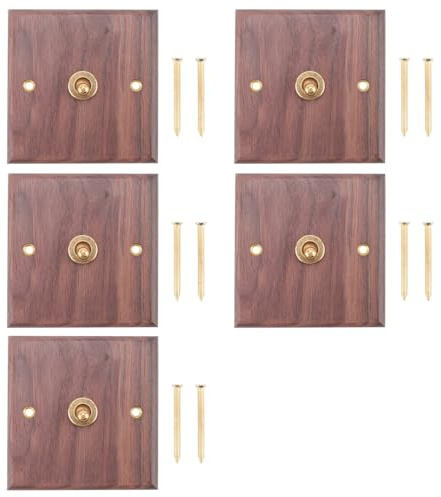 UrbanNest 5X Retro American Industrial Style Light Switch Socket, Solid Wood Brass Toggle Switch Plate,Antique Home Stay Switch(1)