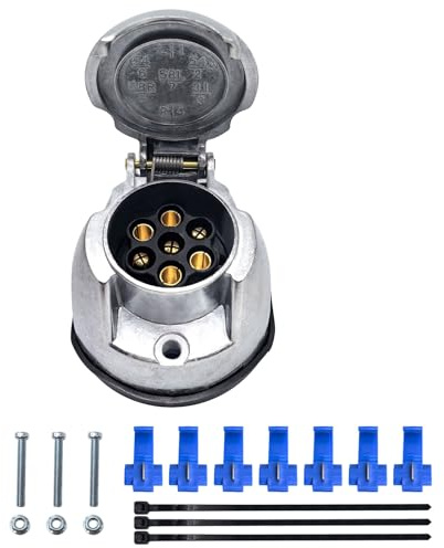AOJO Kit de Prise Remorque 7 Broches Femelle, Connecteur Caravane 7 Pin Aluminium Métal Étanche, 12v 24v