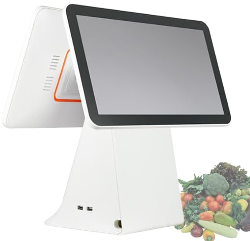 XygZythror Intelligente Registrierkasse Mit Touchscreen, 15,6 Zoll Dual-Touchscreen-Registrierkasse, Perfekt FüR Die Verwaltung Kleiner Unternehmen White-b