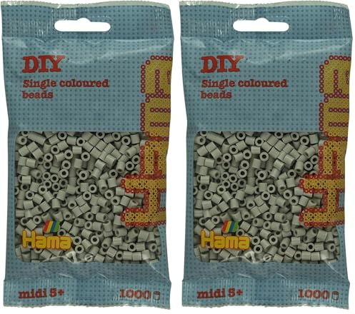 Hama Perlenbeutel - ca.1000 Midi-Bügelperlen | Mosaik-Kunst für Kinder ab 5 Jahren | Kieselgrau (Packung mit 2)