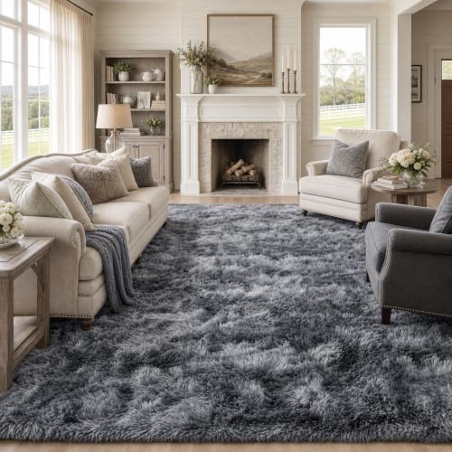 Homaxy Hochflor Flauschig Teppich Wohnzimmer Groß Teppiche, 300x400 cm | Anti-Rutsch Unterseite Weich Wohnzimmerteppich Waschbarer Moderner Matte fürs Kinderzimmer Schlafzimmer, Dunkelgrau