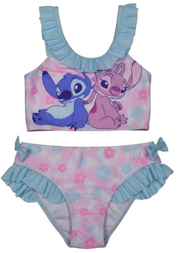 Disney Lilo & Stitch Bikini mit Rüschen & Schleifen für Mädchen - Kinder Zweiteiler Schwimmanzug Rosa/Blau