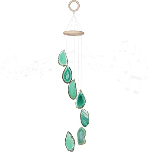 Windspiel Achat Slice grün Cozy Tower Höhe 47,0-50,0 cm Achat-Scheibe 5,0-7,0 cm Holzring-Durchmesser 7,0 cm
