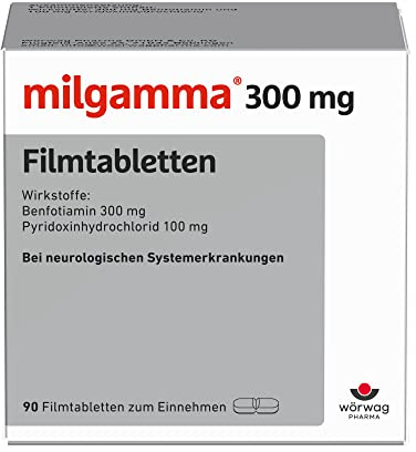 milgamma® 300 mg Benfotiamin (Vitamin B1) + 100 mg Vitamin B6, 90 Tabletten | Bei Neuropathien & Nervenschmerzen durch Vitamin-B1-/B6-Mangel, 1x täglich, hohe Bioverfügbarkeit*, laktosefrei & glutenfrei