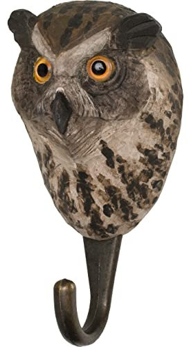WILDLIFEGARDEN Wildlife Garden WG501 Haken Uhu - Handgeschnitzter Tierhaken aus Holz und Metall - Sammlung Europäische Tiere