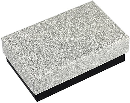 EYS JEWELRY Glitzer Schmuck-Etui für Kette mit Anhänger 50 x 80 x 26 mm Kartonage silber-farben Halskette-Box Schachtel Schatulle Geschenk-Verpackung