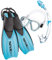 SEAC 0890030160452 A Sprint Dry Premium Silikon Maske Flossen Schnorchel Set mit Gear Tasche, Blau, 4–5,5