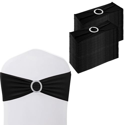 WedDecor Stretch Chair Bands Plain Spandex Band with Slider Buckle for Wedding Party Chair Decoration, Events Supplies, Formal Meeting, Black, 13 x 6 Inches, 100pcs | Stretch Chair Sashes for Wedding Party Chair Decoration, Event Supplies, Formal Meeting, 13 x 6 Inches