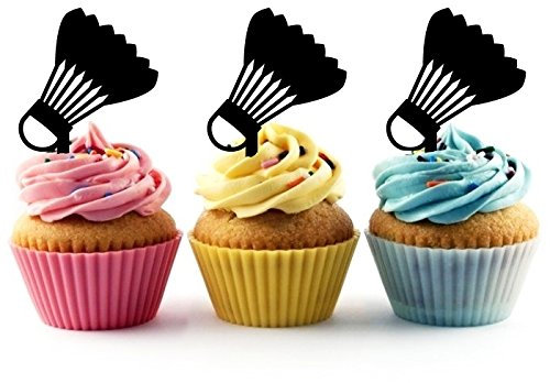 Innovedesire Badminton Silhouette Party Wedding Birthday Acrylic Cupcake Toppers Decor 10 pcs