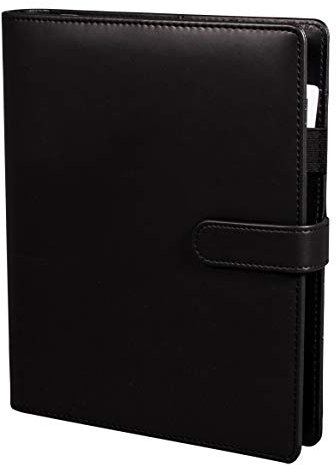 Rayher 60920000 Planer A5, schwarz, 19,8 x 23,8 cm, Kunstledereinband mit Innenfächern, 3-er Ringschiene, Magnet-Verschluss, Register-, Notizblätter und Lineal, Organizer, Terminplaner, Ringbuch