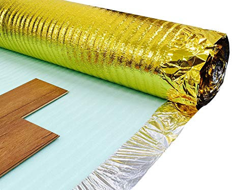 3mm Acoustic Gold Underlay for Wood or Laminate Flooring - 15m2 Roll (1m x 15m) - Also Works with Parquet Plank Floors - by Grandismo (1 Roll - 15m2 Coverage)
