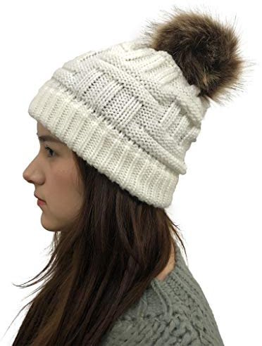 PPangUDing Strickmütze Wintermütze Damen Modisch Einfarbig Reversible Kaschmir Doppellagige Mit Zopfloch Verstellbar Gestrickte Fleecefutter Cap Baskenmütze Wollmütze Für Herbst Winter