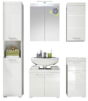 Amanda Badmöbel weiß Design 5-teilig inkl. Beleuchtung