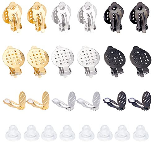 UNICRAFTALE 30St 3 Farben Flache Runde Ohrclip 304 Edelstahl Clip-On Ohrringe DIY Rohlinge Clip-On Ohrringe Nicht Durchbohrte Ohrringe Mit Gummi Für Ohrring Schmuckherstellung 22x15x8 mm