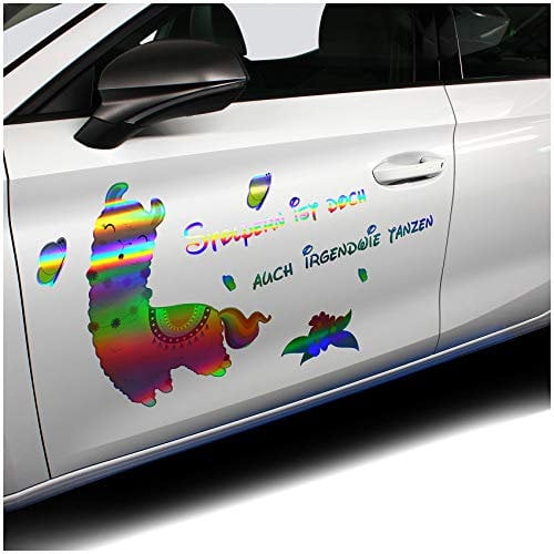 Finest Folia Alpaka Lama Aufkleber Set Hologramm Folie Dekor für Auto Wohnwagen Anhänger Fahrzeug Kfz Tier Sticker Tanzen Stolpern Rosa (RX018 Groß)
