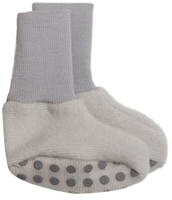Cosilana, Baby Fleece Schühchen, 60% Wolle kbT und 40% Baumwolle KBA (ab 62/68 mit Noppen) (50-56, Grau meliert)