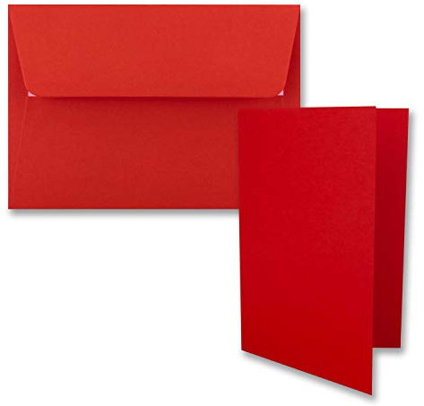 50x Faltkarten-Set DIN B6 12 x 17 cm in Rot mit Briefumschlägen DIN B6 Haftklebung - für Einladungen und Grußkarten zum Geburtstag oder Hochzeit