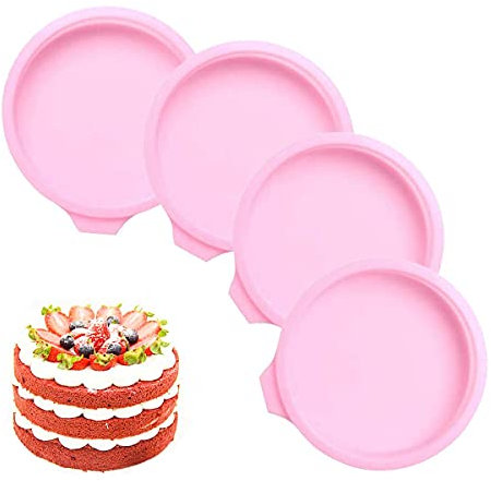 Backformen Set 4 Stück, Schichtkuchenform 15cm, Regenbogenkuchen Backform, Antihaftbeschichtet Kuchenform Silikon Auslaufsicher Schichtkuchen-Backform (Rosa)