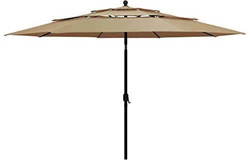 vidaXL Sonnenschirm mit Aluminium-Mast 3-lagig Ampelschirm Gartenschirm Marktschirm Strandschirm Kurbelschirm Schirm Terrasse Garten Taupe 3,5m