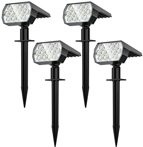 Flaow Solarlampen für Außen, 65 LED 800LM 6500K Solarstrahler für Außen, 2-in-1 Solar Gartenleuchte, 3 Helligkeitsmodi Wasserdichte Solarleuchten für Garten Weg Terrasse Rasen (Kaltweiß, 4 Stück)