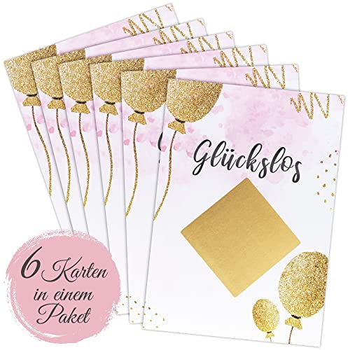 blaash Rubbelkarten zum Selber beschriften 6er Set | Personalisiertes Geschenk - Rubbellose selber machen | Din A6 Geschenkkarte zum Schwangerschaft verkünden | Gutschein verschenken | Gold-Rosa