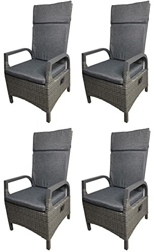 Gardissimo 4 x Aluminium XXL Polyrattan Movesessel Rio, inklusive Auflage, mit stufenlos Verstellbarer Rückenlehne, 120 kg Tragkraft, absolut wetterfest und pflegeleicht/Sessel