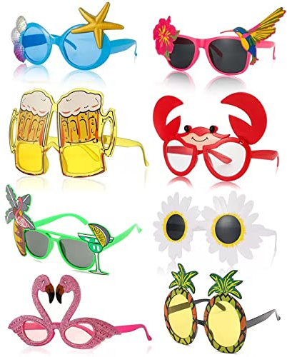 Yomaido Novelty Party Glasses 8 Pairs,Funny Hawaiian Sunglasses Pineapple Glasses,Tropical Luau Sunglasses Fancy Dress Decorations for Adults Photo Booth Props Beach Party Festival Accessories