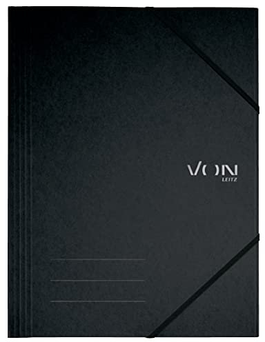 VON Leitz 5er Pack Eckspannermappe A4 mit Gummibandverschluss, Flexibler Karton, Für 150 Blatt, Silberdruck, Leichter Ordner für Schule & Haushalt, Schwarz, 30080095