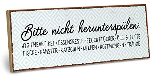 ARTFAVES® Wandbild Holzschild mit Spruch - Bitte nicht herunterspülen - Türschild Retro Vintage Deko Bild Geschenk - Bad, Badezimmer, WC, Toilette