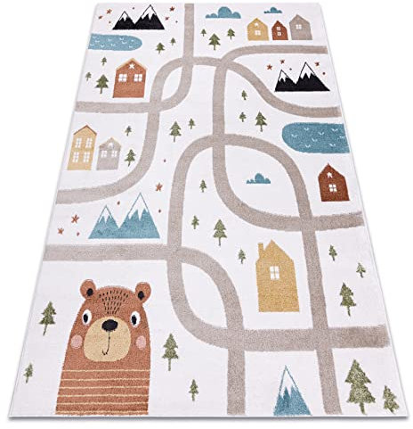 rugsx Teppich Fun Polar Kinderteppich für Babyzimmer, Spielteppiche, Kinderzimmer, Moderne, Straßen, Wald, Creme 180x270 cm