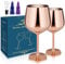 MOVNO 2 Stück Edelstahl-Weingläser mit 2 Weinverschlüssen und 1 Weinbelüfter-Ausgießer, unzerbrechliche Metall-Weingläser für Reisen, Camping, Pool, Champagner, Cocktail, draußen, Party (Roségold)