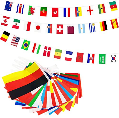 International World String Bunting Banner 13M with 50 Country Flags for Commonwealth Games, Olympics, Party Decorations in Garden and Bar