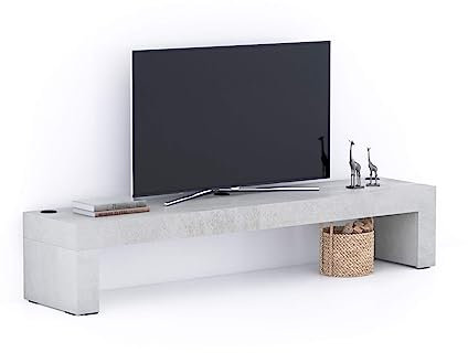 Mobili Fiver, Porta Tv Evolution 180x40, Grigio Cemento, con Caricatore wireless, 180 cmx40 cmx35 cm, Mobile Tv moderno per tv fino a 77'', Made in Italy