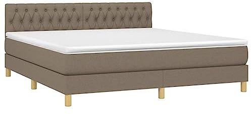 vidaXL Boxspringbett mit Matratze LED Doppelbett Polsterbett Bett Bettrahmen Lattenrost Bettgestell Hotelbett Schlafzimmerbett Taupe 180x200cm Stoff