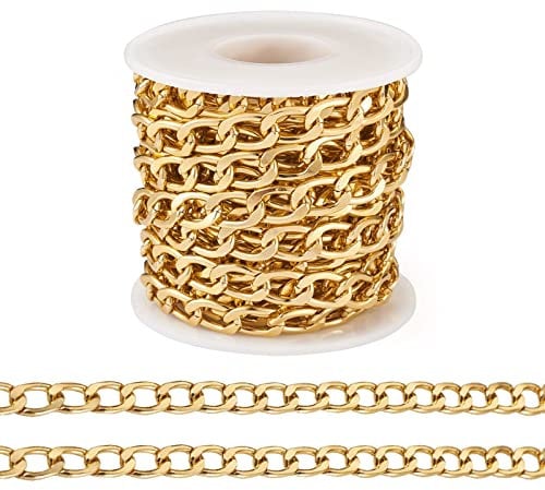 FASHEWELRY - Rollo de Cadena de Aluminio 5m, 13x8mm, Cubana Trenzada Dorada para Hacer Joyas y Bricolaje, Grueso para Mujeres y Hombres