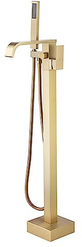 Freistehende Badewanne Armatur Standarmatur Wannenarmatur Mit Heißem Und Kaltem Wasserfall Und Handbrause,Gebürstetes Gold