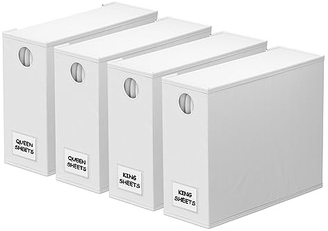 SpaceAid Bettlakenorganizer und Aufbewahrung, faltbarer Bettlaken-Organizer für Leinenschrank, Bettlaken-Set, Ordnerhalter mit Fenster, XL (Queen & King Size), Organisation von Bettwäsche, Weiß, 4