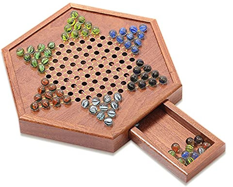 ERYUE Chinesisches Dame-Schachspiel-Chinesisches Damespiel aus Holz mit Aufbewahrungsschublade Kinder Erwachsene Schachbrettspiel